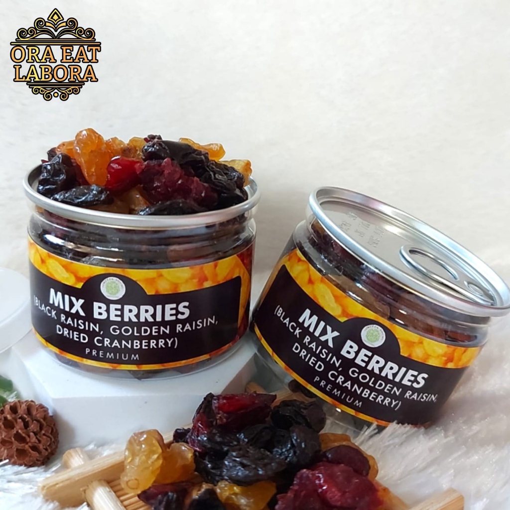 

Can Mix Berries 3in1 Black Raisin Golden Raisin Cranberry Kualitas Premium - Ora Eat Labora