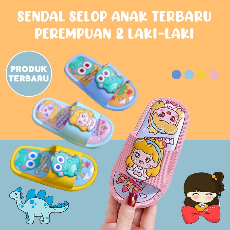 Sandal Anak Prermpuan Sandal Slop Anak Laki-laki Cewek Motif Karakter Lucu Sepatu Fashion Baru Kekinian Sendal Sandal Anak