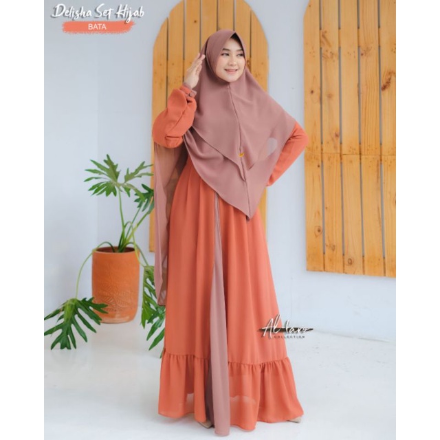 GAMIS CERUTY BABYDOLL DELISHA ALFARO SET KHIMAR style syari baju hari raya lebaran wanita terbaru simpel elegan