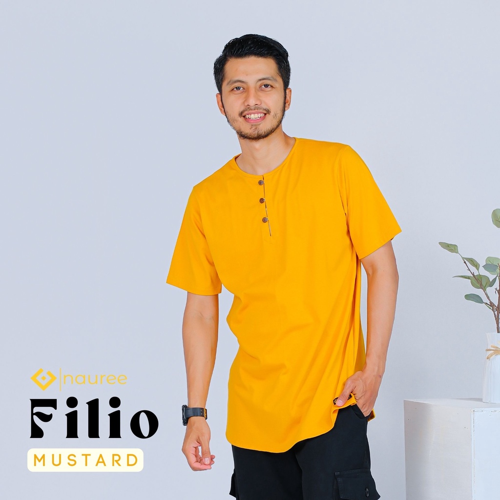 Nauree - Baju Koko Kurta Filio Pria Dewasa Tebal Premium Lengan Pendek Modern Bahan Kaos Cotton Combed 24s Polos Adem Nyaman Jahitan Rapih Halus Serap Keringan Atasan Muslim Formal Casual