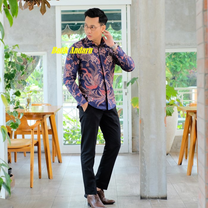 Kemeja Batik Pria Slim Fit Lengan Panjang Modern Heem Premium Elegant Sentani Warna Biru