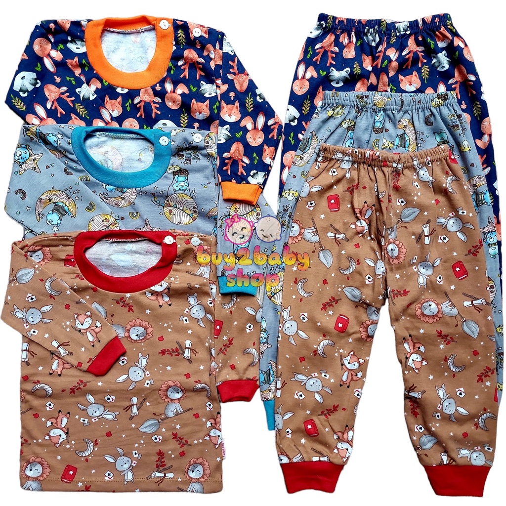 Baju bayi setelan kaos panjang celana panjang warna motif Cico Miko usia 0-12 Bulan 3 Setelan