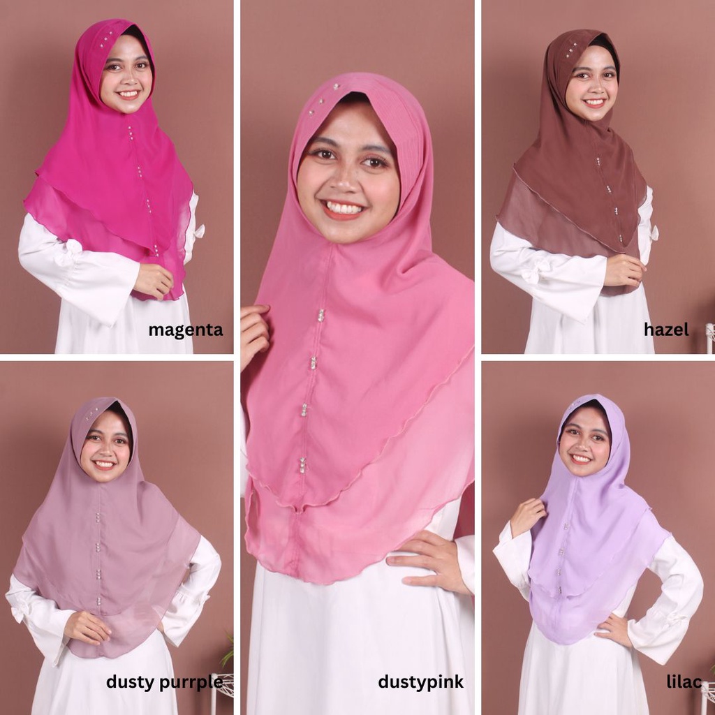 KHIMAR CERUTY 2 LAYER FULL &amp; HALF SWAROVSKY / HIJAB SYARI 2 LAYER / KERUDUNG CERUTY 2 LAYER / HIJAB KHIMAR Babydoll Premium DELLA Swarovsky