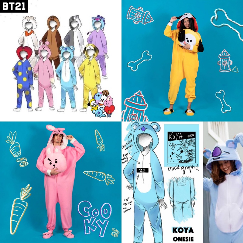 Kigurumi BT21 BTS Kostum Onesie Cosplay Chimmy Cooky Tata Mang Koya Dewasa