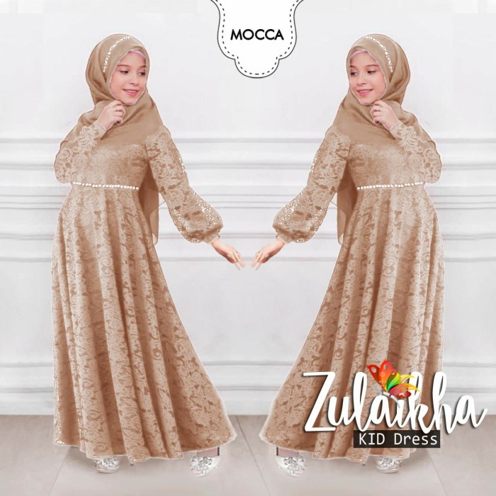Gaun Anak Perempuan Muslim Gamis Pesta Brokat Mewah Baju Dress Kid - Putih S L7Z8 syari mewah ootd e
