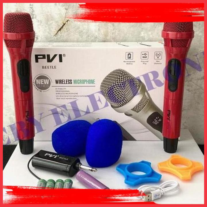 (FEBY) mic wireless pvi beetle 2 microphone handle battere receiver cas