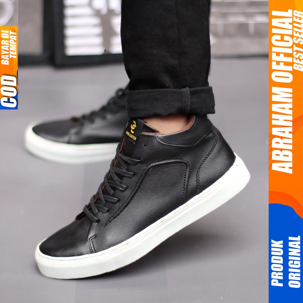 Sepatu Kasual Pria Sneakers Hitam Polos Kerja Kuliah Abraham Predo