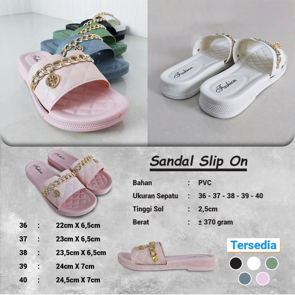 Sandal Slip On Wanita Korea Fashion Style Sandal Slop Flat Motif Sandal Cewek Kasual Nyaman PVC Satu7an SPT-54