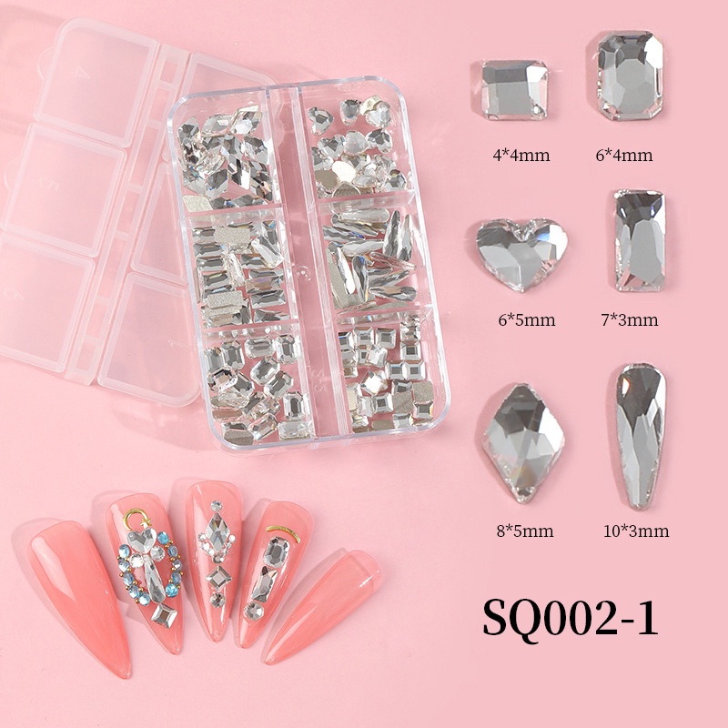 1 Kotak Kantong Berlian Imitasi Bentuk Asimetris Untuk Dekorasi Rhinestones 3D Nail Art DIY