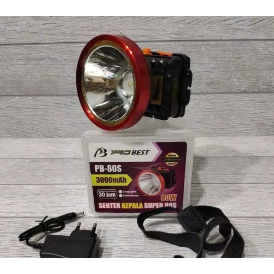 New Senter Kepala 80 watt PROBEST PB-80S 3000mAh cahaya putih / kuning - Terang nya Awet