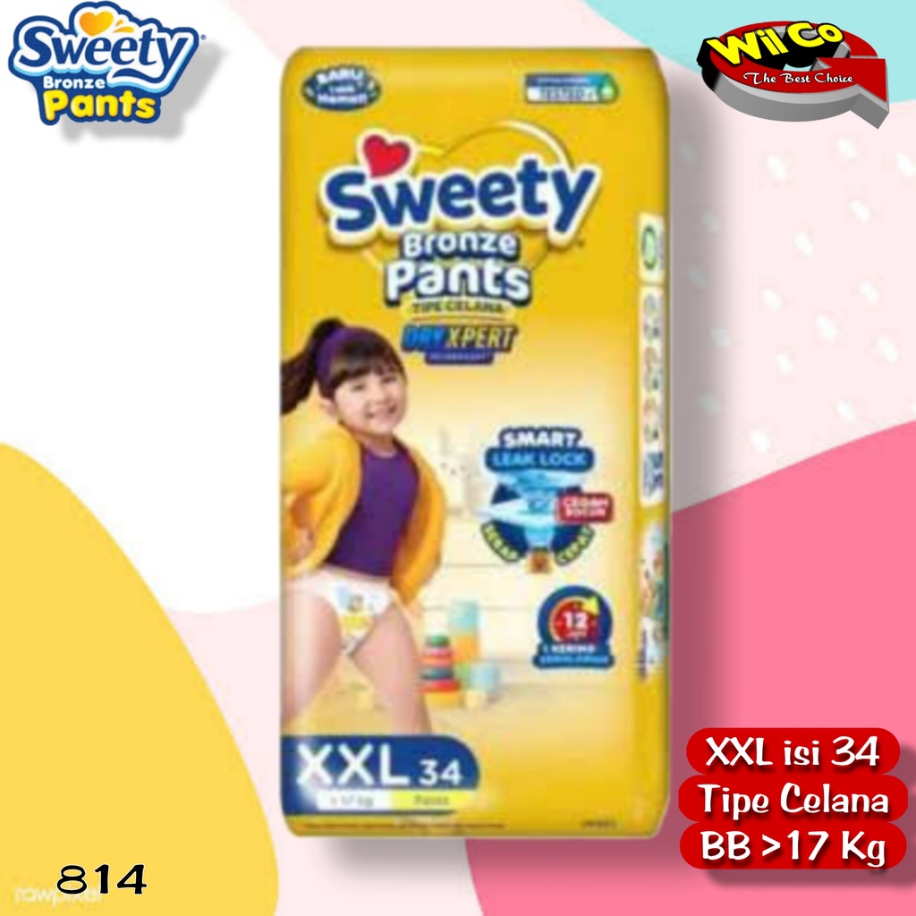 K814 - XXL (34 PCS) PAMPERS POPOK BAYI UNISEX SWEETY BRONZE PANTS UKURAN XXL (34 PCS)