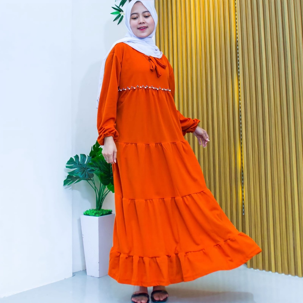 Gamis Ruffle Mutiara Maxi bahan Moscrepe Premium