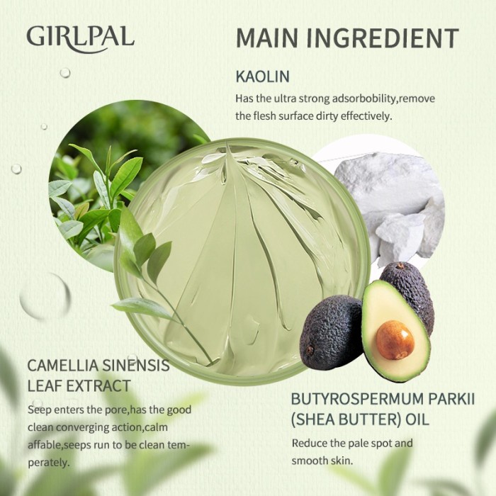 GIRLPAL Green Tea Clay Mask 100g Face Masker Organik ( Deep Cleansing &amp; Oil Control ) Wajah Mud Mask