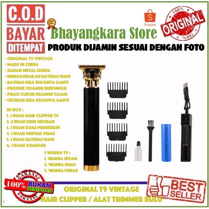 IMPOR ORIGINAL HAIR CLIPPER VINTAGE T9 TRIMMER PRO ALAT GUNTING RAMBUT CUKUR BULU TANPA KABEL CORDLESS CAS BATERAI