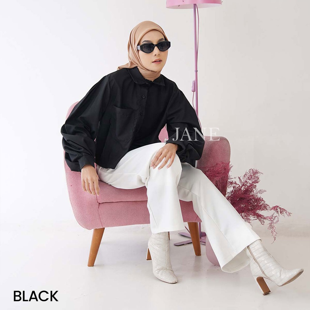 JANE COLLECTION || Kemeja Kerja Putih Wanita Atasan Crop Shirt Hitam Fashion Wanita OOTD Casual Kemeja Boly Fuschia