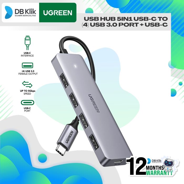 USB HUB 5in1 UGreen USB-C to USB 3.0x4Port + USB-C (70336)