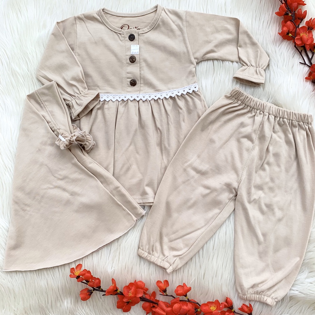 Baju setelan baju celana panjang dan kerudung cantik muslimah fashion anak bayi cewek perempuan murah -yas