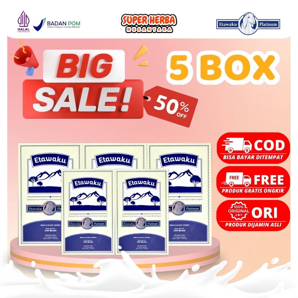 

[BIG SALE 5 BOX] | Etawaku Platinum | Susu Kambing Alami Bantu Mengatasi Masalah Sesak Nafas Nyeri Sendi Pegal Linu dan Memperlancar ASI