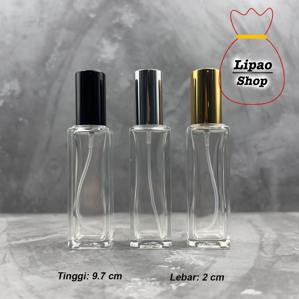 Botol Spray 15ml Kaca TEBAL Model KOTAK Tutup Aluminium - Travel Size Parfum Refillable