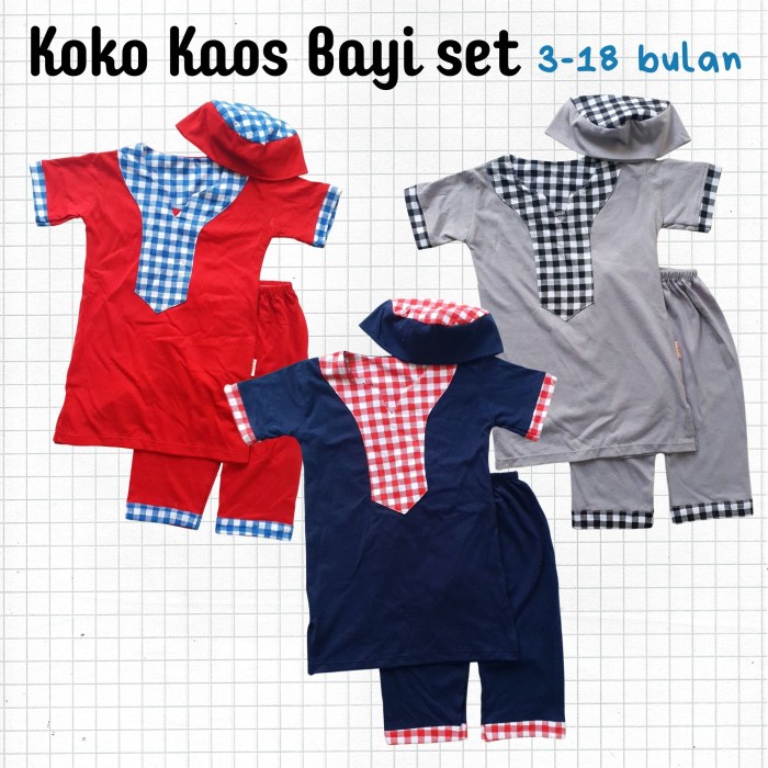 baju anak laki laki  Baju Muslim Anak Bayi Laki-laki Koko set Pakistan Kaos Kotak Warna(O2A8) setela