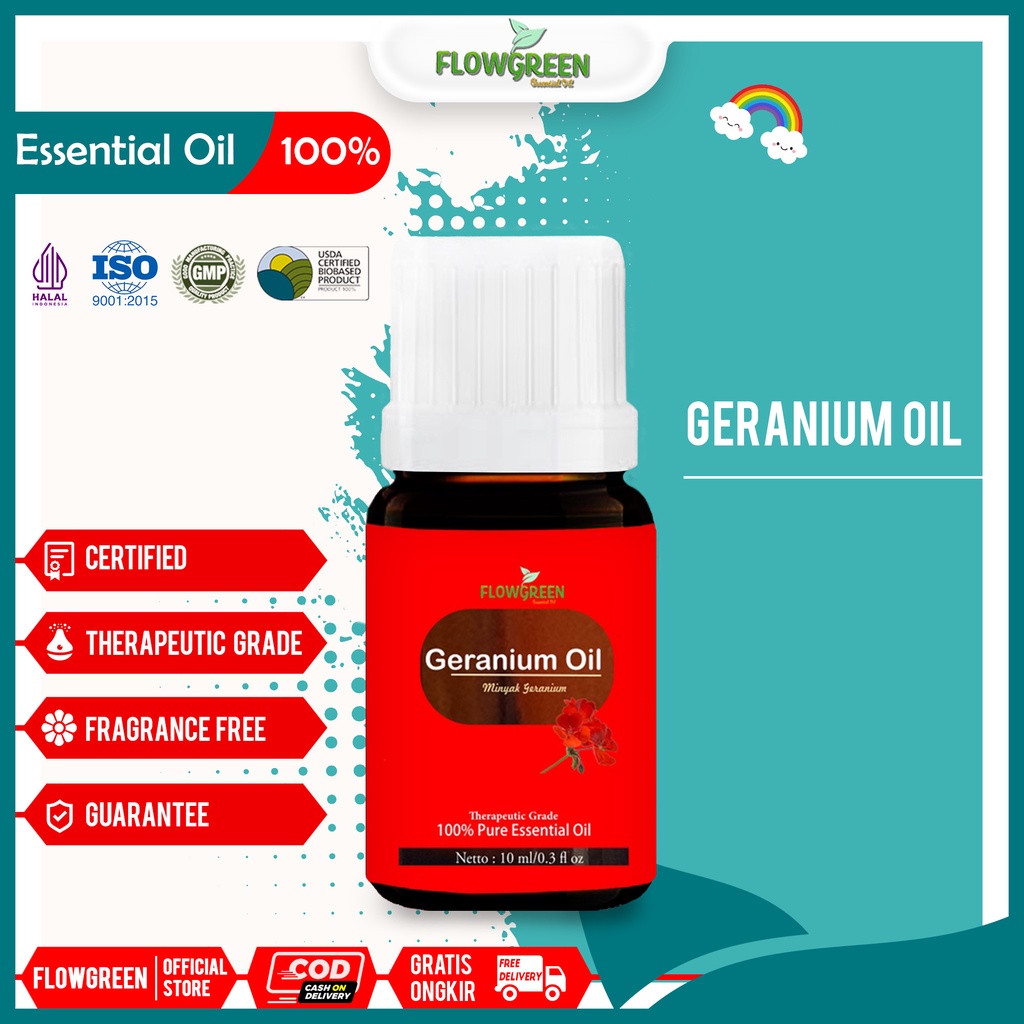 Flowgreen Geranium Bourbon Essential Oil Pure Minyak Essensial Atsiri Aroma Terapi Diffuser EO