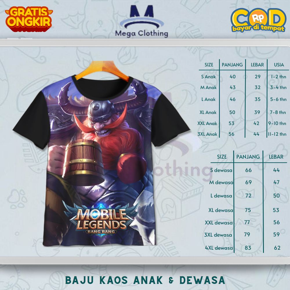 Kaos ML Mobile Legend Tank Franco Anak & Dewasa - Baju Couple Anak & Dewasa ML Mobile Legend Tank Fr