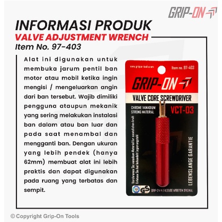 Grip On Kunci Pembuka Pentil Multifungsi Ban Motor Mobil Sepeda Valve Core Screwdriver Mobil Sepeda VCT-03