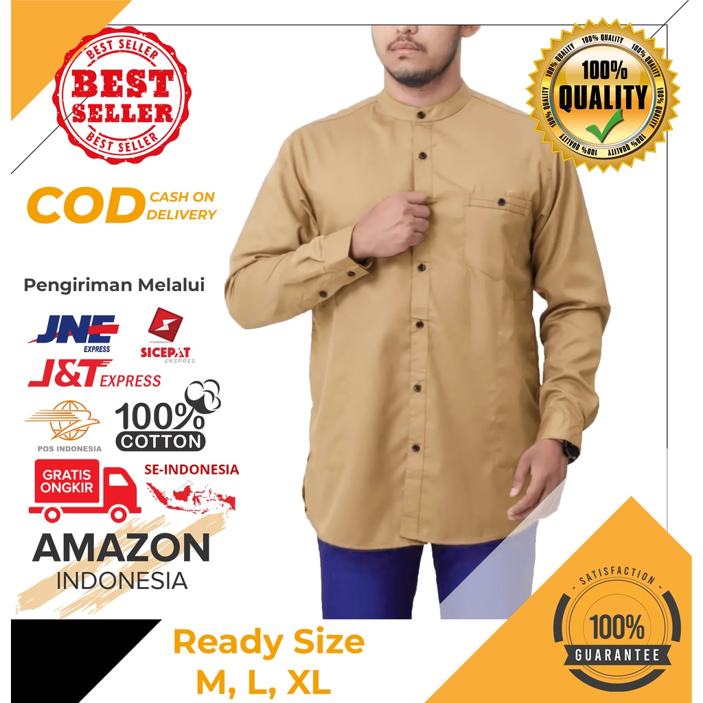 Baju Koko Pria Lengan Panjang Motif Polos Warna Khaki Toyobo - Baju Koko Pria Dewasa - Busana Muslim Pria - Baju Lebaran Pria - Koko Pria Dewasa - Muslim Pria - Baju Kokoh - Baju Koko Batik - Koko Batik Pria - Alqorni - Baju Ramadhan - Seragam Hadroh