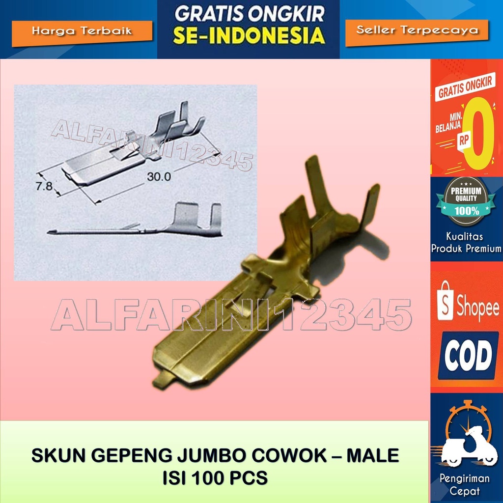 Skun jumbo male isi 100 pcs - Skun Gepeng Jumbo Cowok- Male isi 100 pcs - Untuk Soket Gepeng Jumbo C