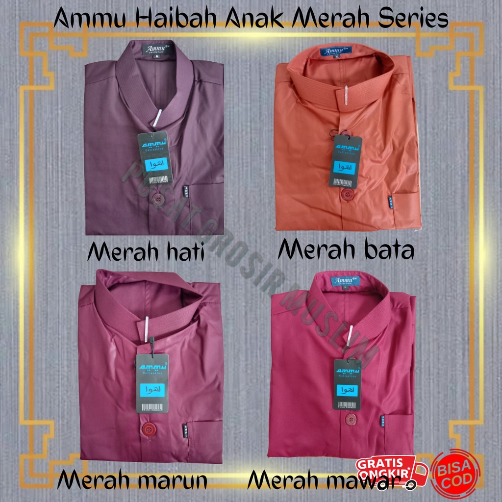 Baju Koko Ammu Kerah Haibah Anak Ukuran Size 6-10 Merah Series Termurah!!!!