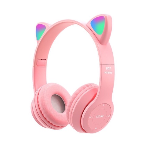 Headset bluetooth gaming kucing cat android led ada mic murah wireless headphone  with mic