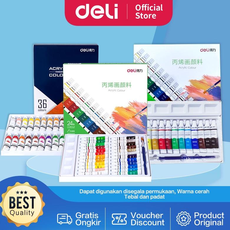 

[PRODUK VJPLS94] Deli Acrylic Paint / Cat Akrilik Anak 24/36 Warna Dapat Ditulis di Kain Tanah Liat 73912 73915 45
