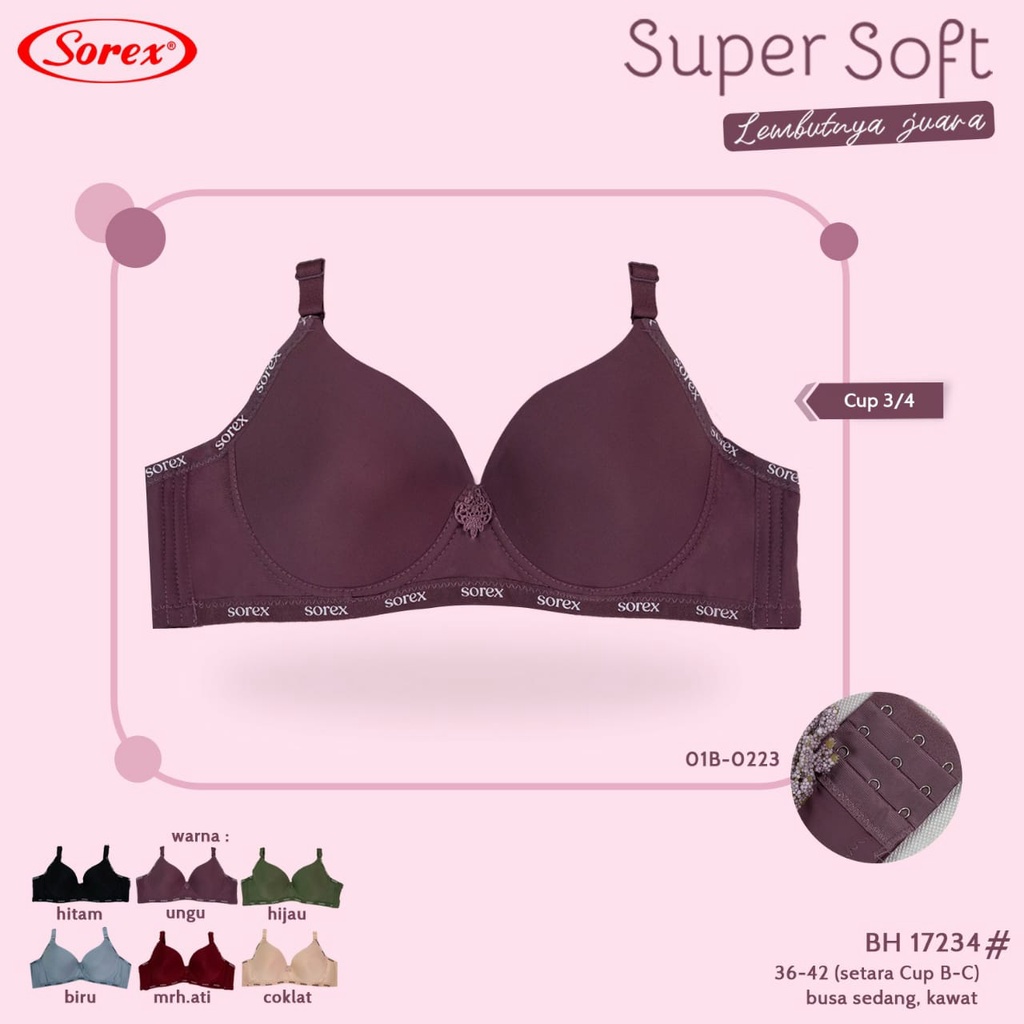 Bh Bra Sorex 17234 (Cup B-C) Licin | Busa Tipis Pakai Kawat | Basic |jyx