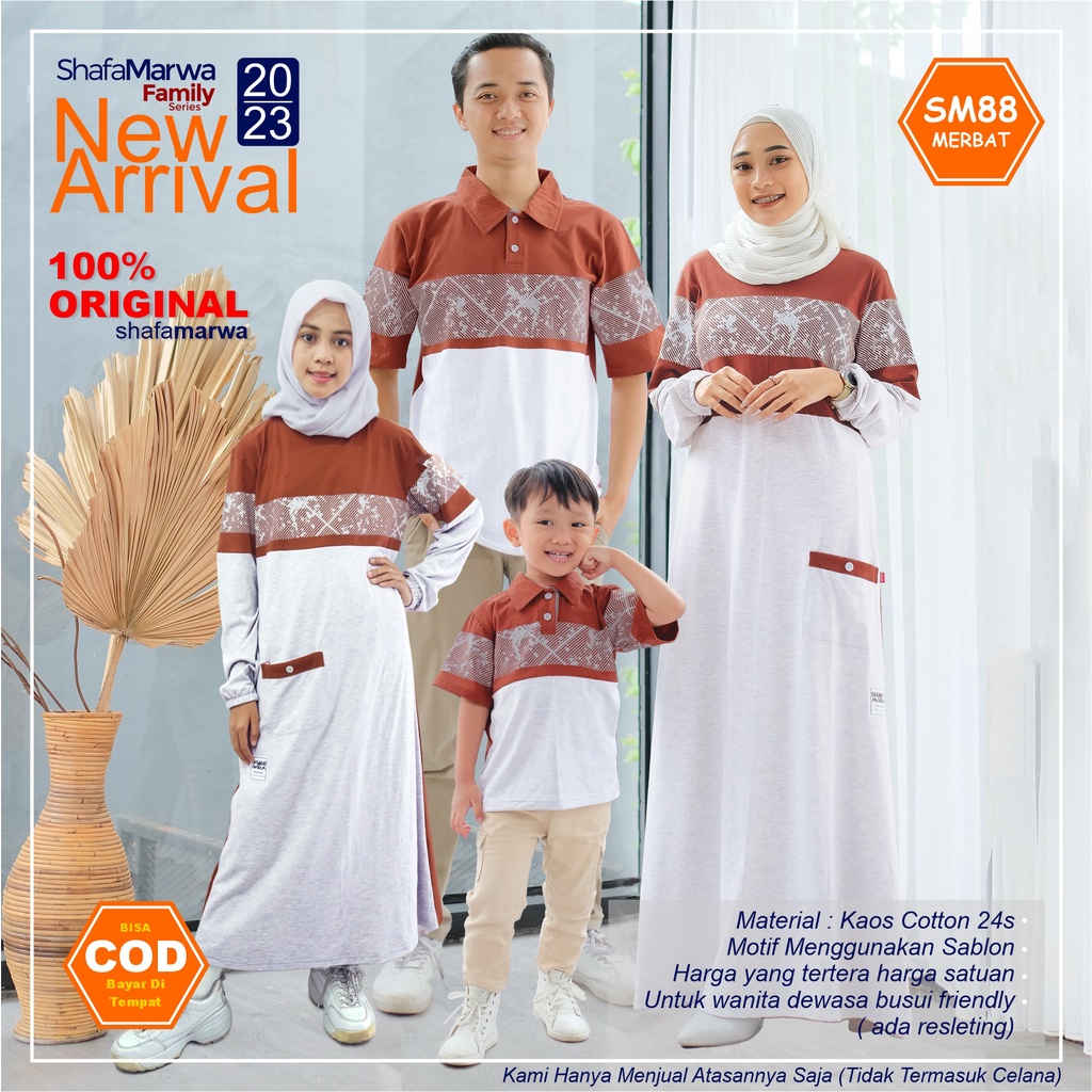 ShafaMarwa Baju Couple Keluarga Muslim Sarimbit Family Ayah Bunda Gamis Anak Bahan Kaos Katun Combed