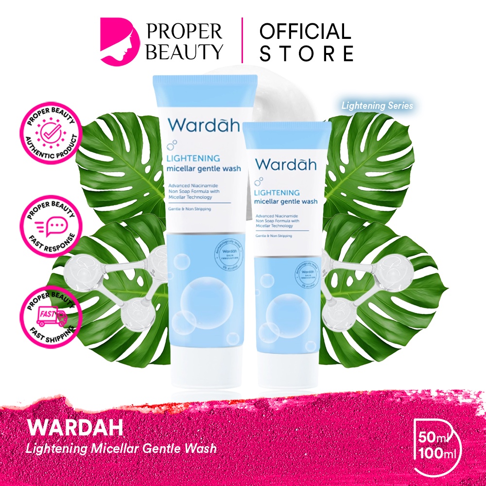 WARDAH Lightening Micellar Gentle Wash Indonesia / Pembersih Wajah 50ml 100ml / Advanced Niacinamide Non Soap Formula With Technology / Gentle &amp; Non Stripping / Facial Foam Cleanser Cleansing Water Makeup Glow Sabun Cuci Muka / Skincare Face Care Series