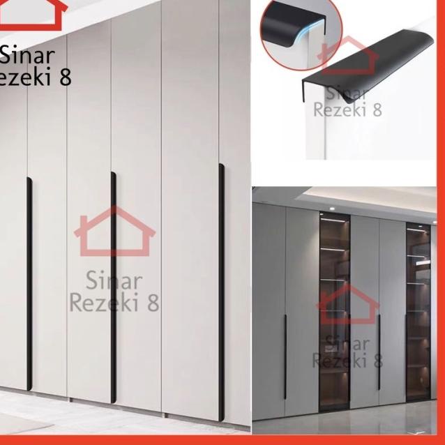 ❆ Handle Tarikan 6603 Hitam 1 Meter Laci Pintu Lemari Minimalis Knob Gagang 100 cm Panjang Dapur ✦