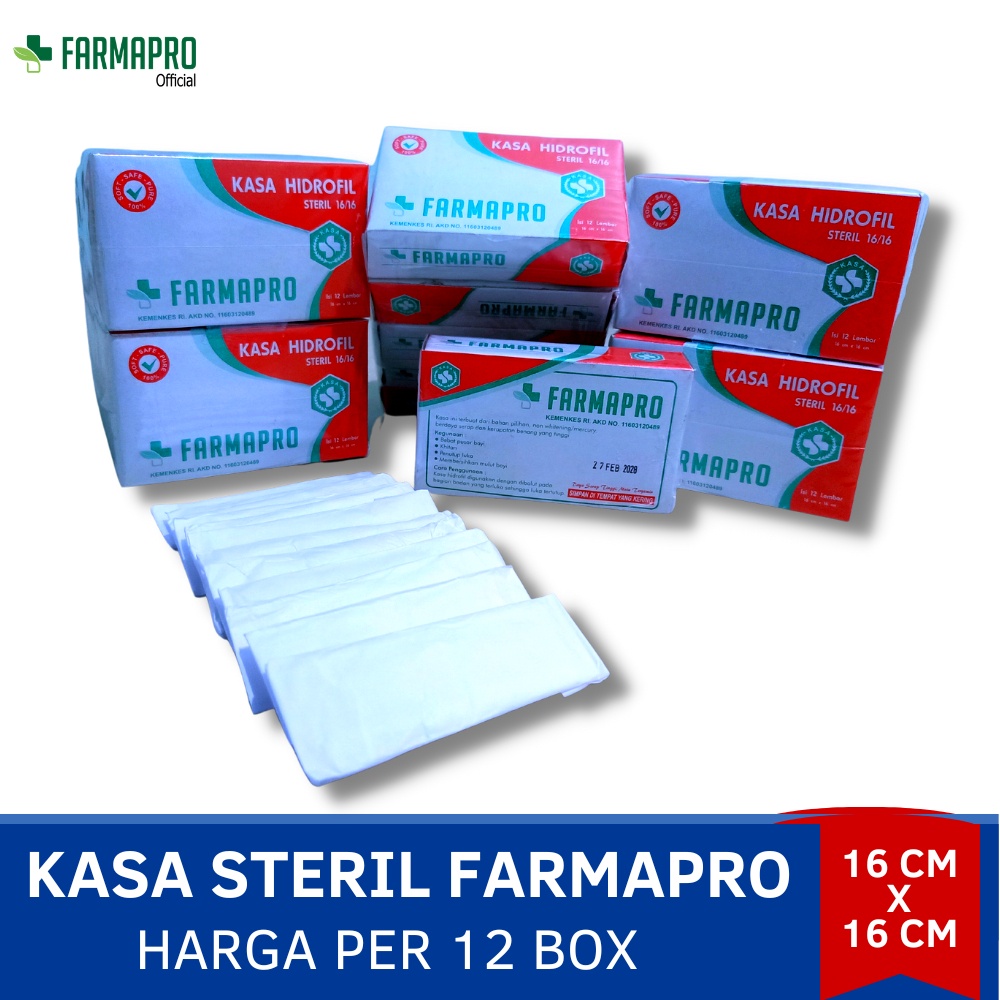 Kasa Steril ORIGINAL farmapro 16X16/ KASA PERBAL 12 BOX/ Perban