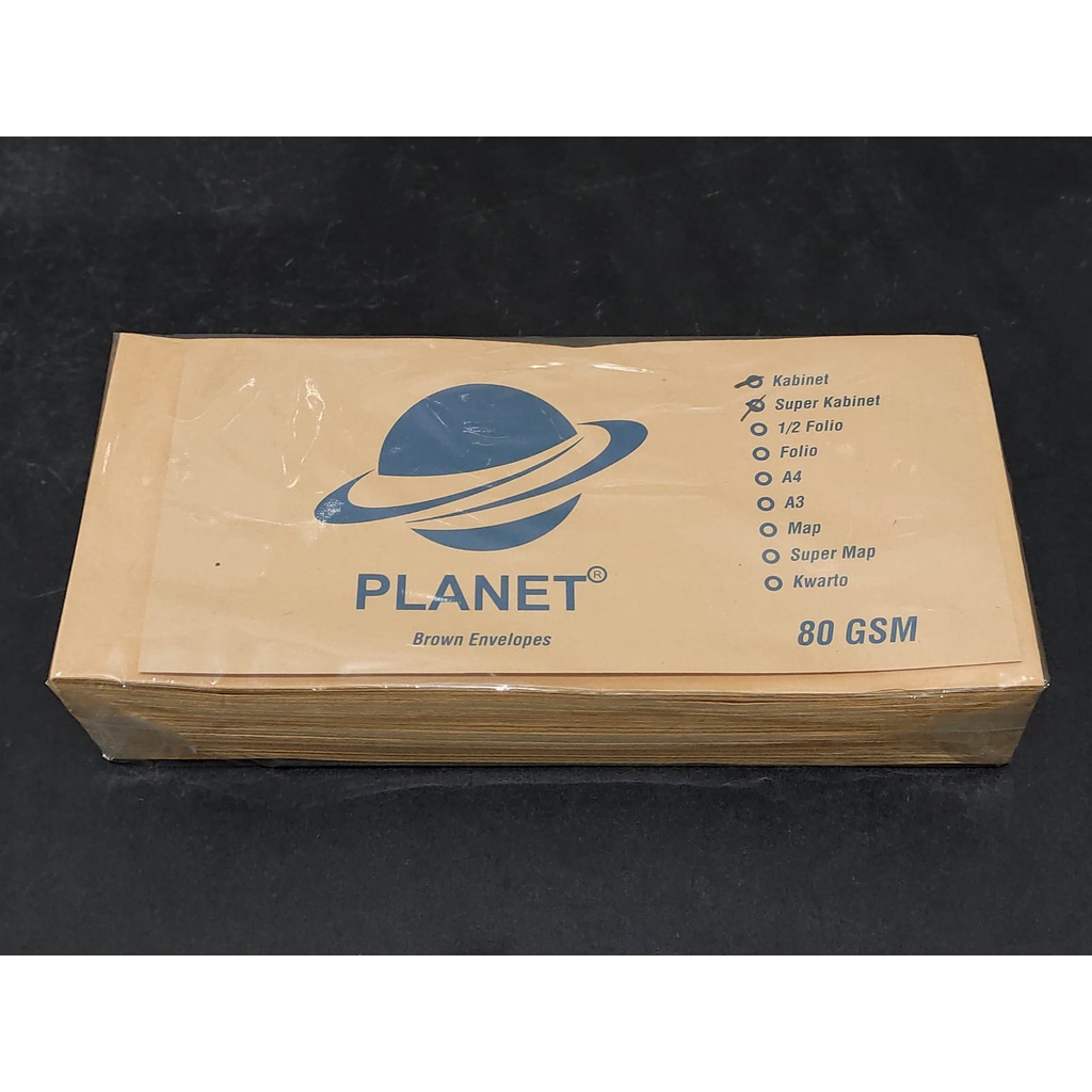 

Amplop Coklat Ukuran Kabinet isi 100 lembar 80 GSM merek Planet