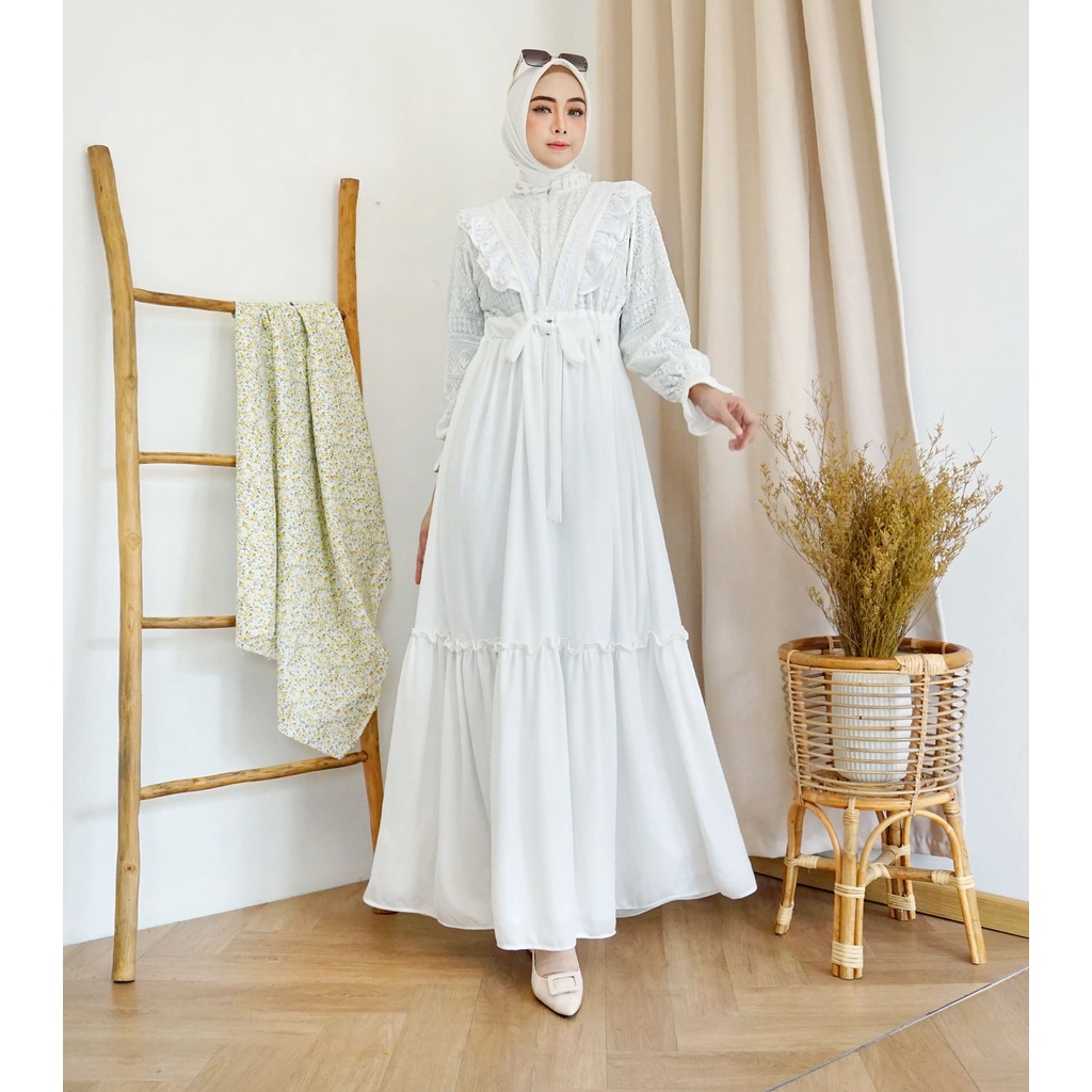 FREE JILBAB - Gamis Terbaru 2023 Lebaran Wanita / Gamis Putih / Gamis Anya / Dress Baju Wanita / Gam