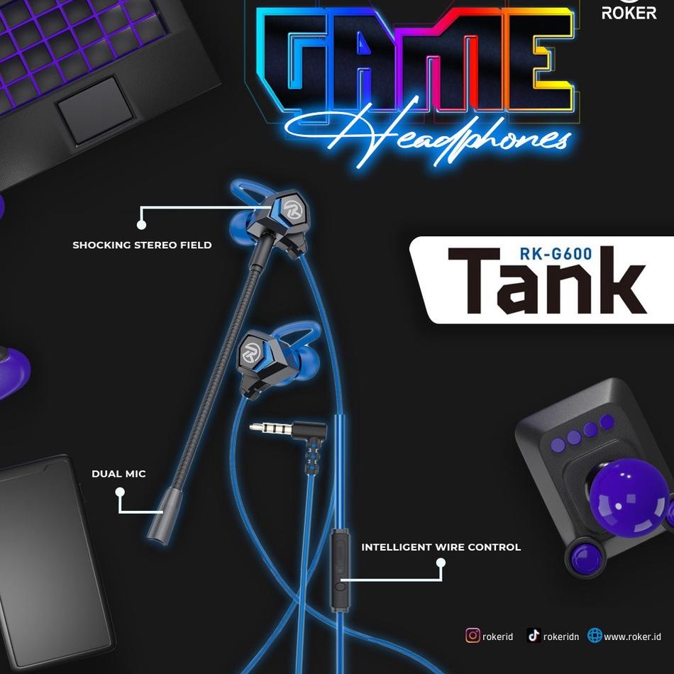 murah Earphone / Headset Gaming Roker TANK belkang