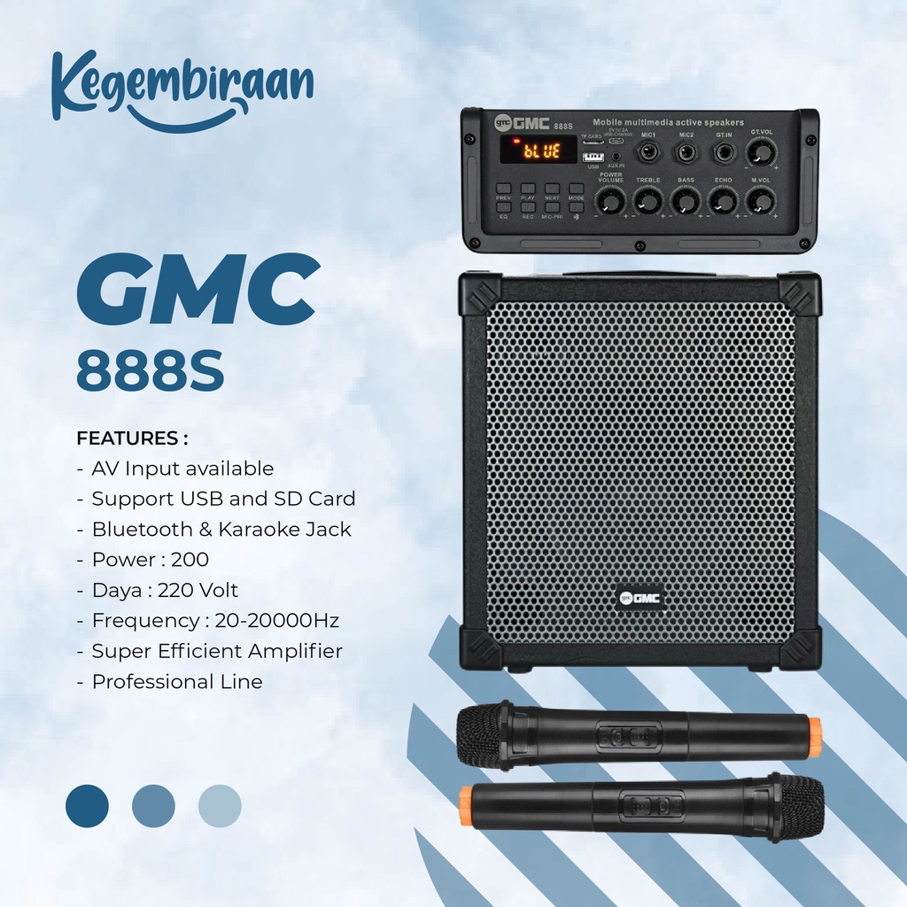 GMC SPEAKER 888S MULTIMEDIA BLUETOOTH ukuran 10inc + 2Mic