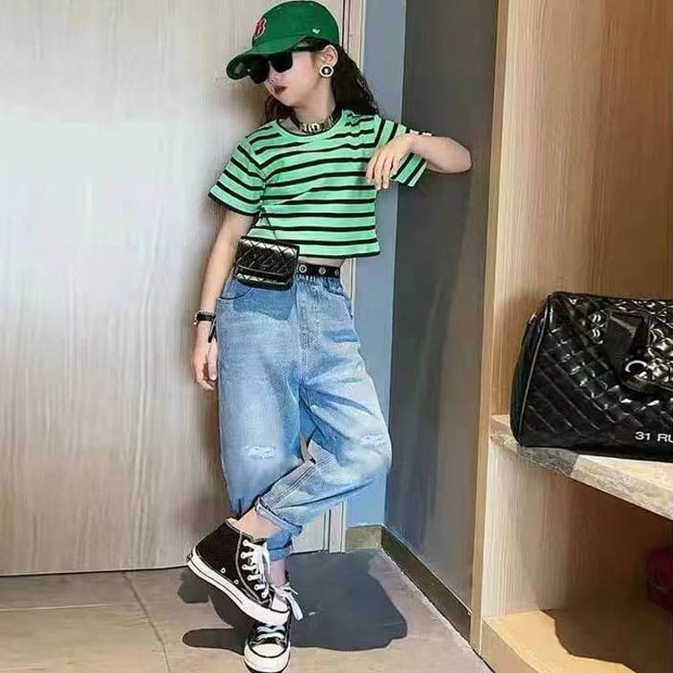 Setelan Anak Perempuan Remaja Casual Stripe Lovers