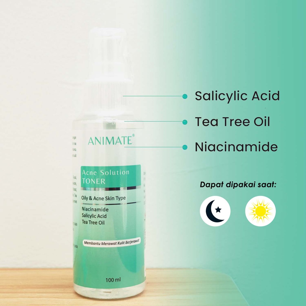 Animate Acne Solution Series 5 in 1 Krim Jerawat Day Cream Animate Night Cream Facial Wash Acne Toner Animate | Paket Acne Animate Skincare