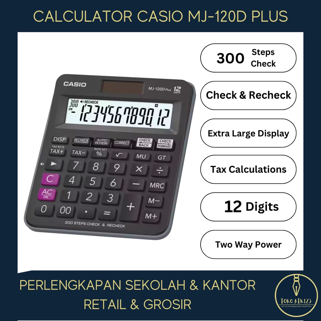 Calculator / Kalkulator Merk Casio MJ-120D PLUS Extra Large Display