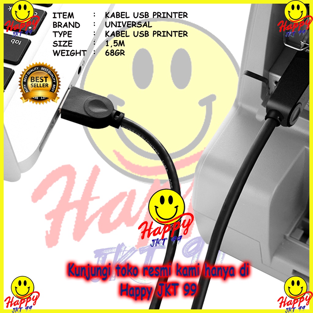 [ HAPPY JKT 99 ] KABEL USB PRINTER 1.5M HITAM KABEL PRINTER USB 1.5 METER