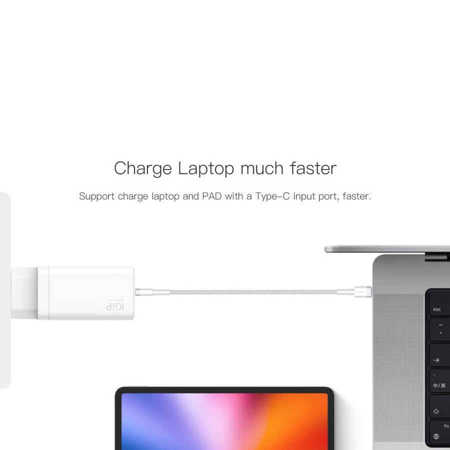 KIIP C12 GaN 65W Adapter Charger Fast Charging PD QC - Dual Type C + USB Port