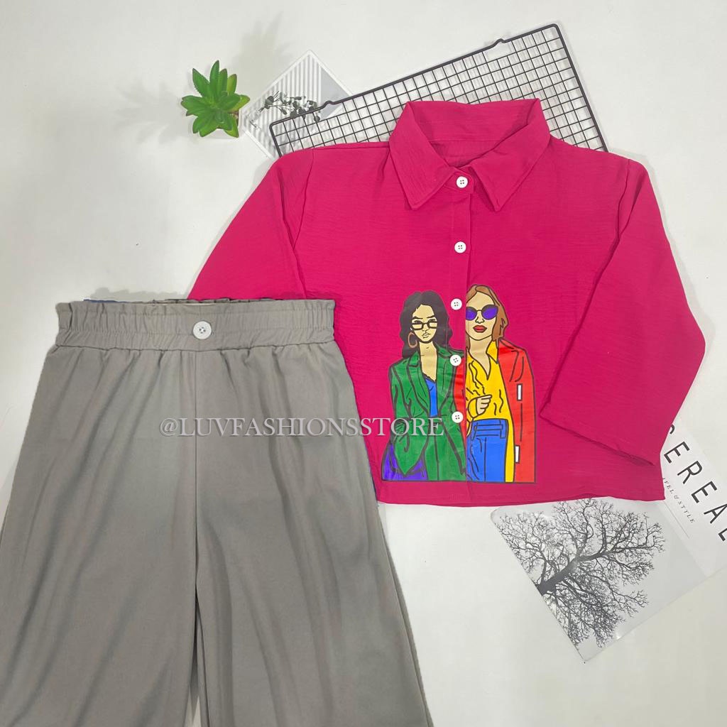 IL - SETELAN WANITA ORIZA CROP CRINCLE AIRFLOW / ONE SET WANITA KEKINIAN MOTIF SABLON