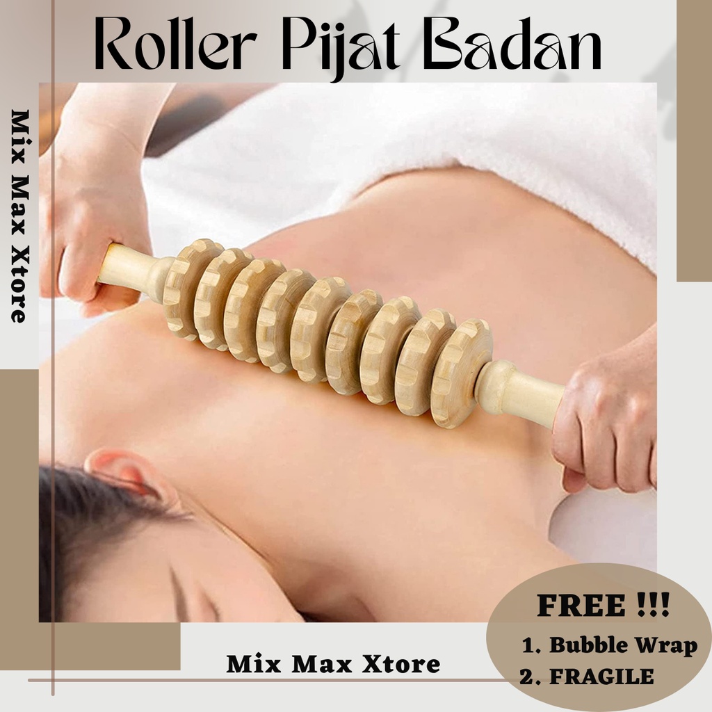 Pijat Badan Wooden Roller Massager terapi kesehatan - Brown