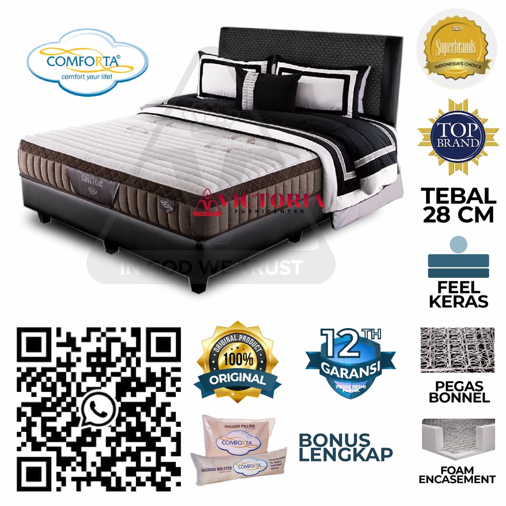 Comforta Super Pedic Full Bed Set 160x200 160 x 200 Fullset Springbed Matras Kasur
