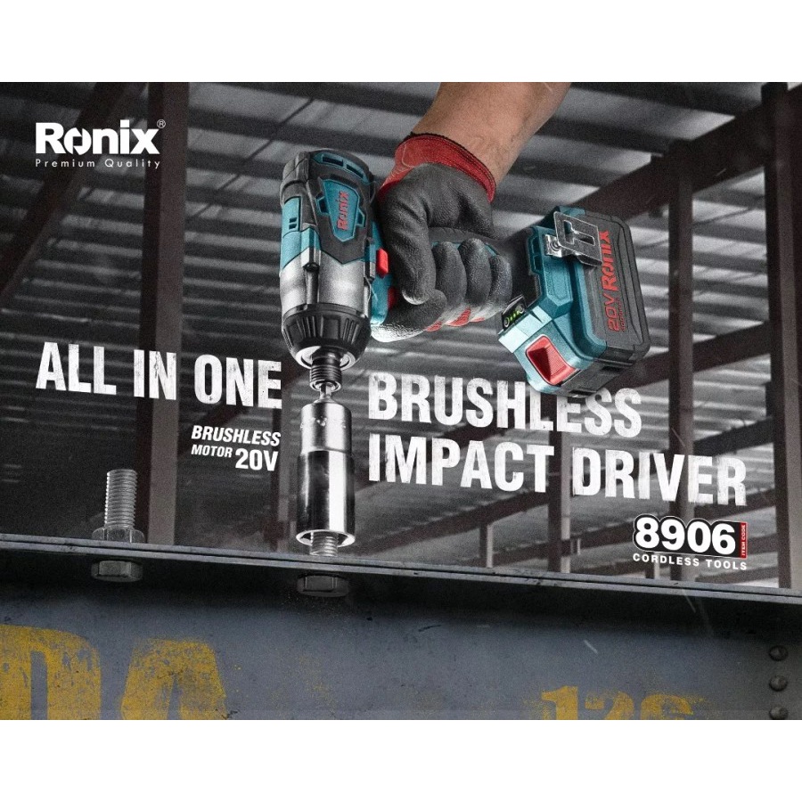 Ronix Model 8906K Brushless 20V Battery Cordless Screwdriver Set Drill